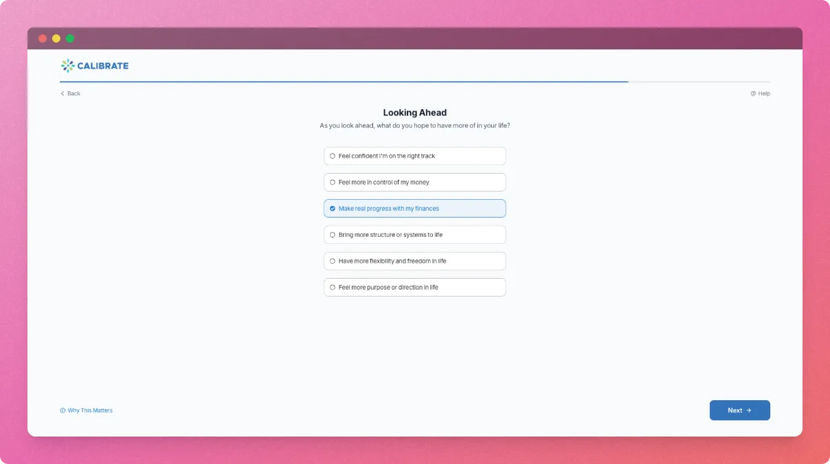 Calibrate goal planning screen